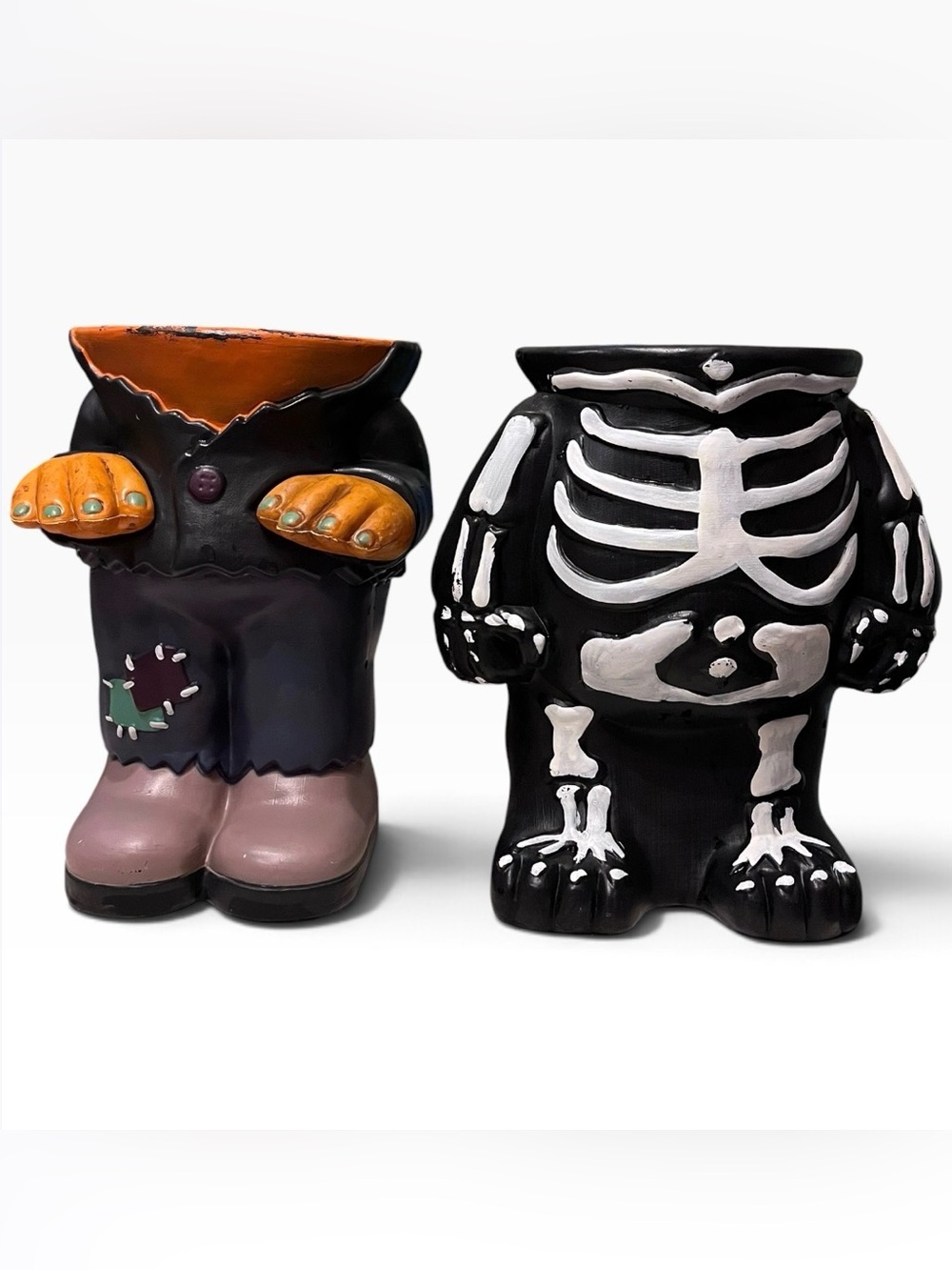Vintage Gemmy Halloween Blow
Mold Pumpkin Stands Skeleton and Frankenstein